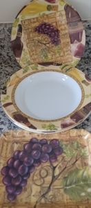 Temark melamine 6-piece casual dining set. Vineyard motif.